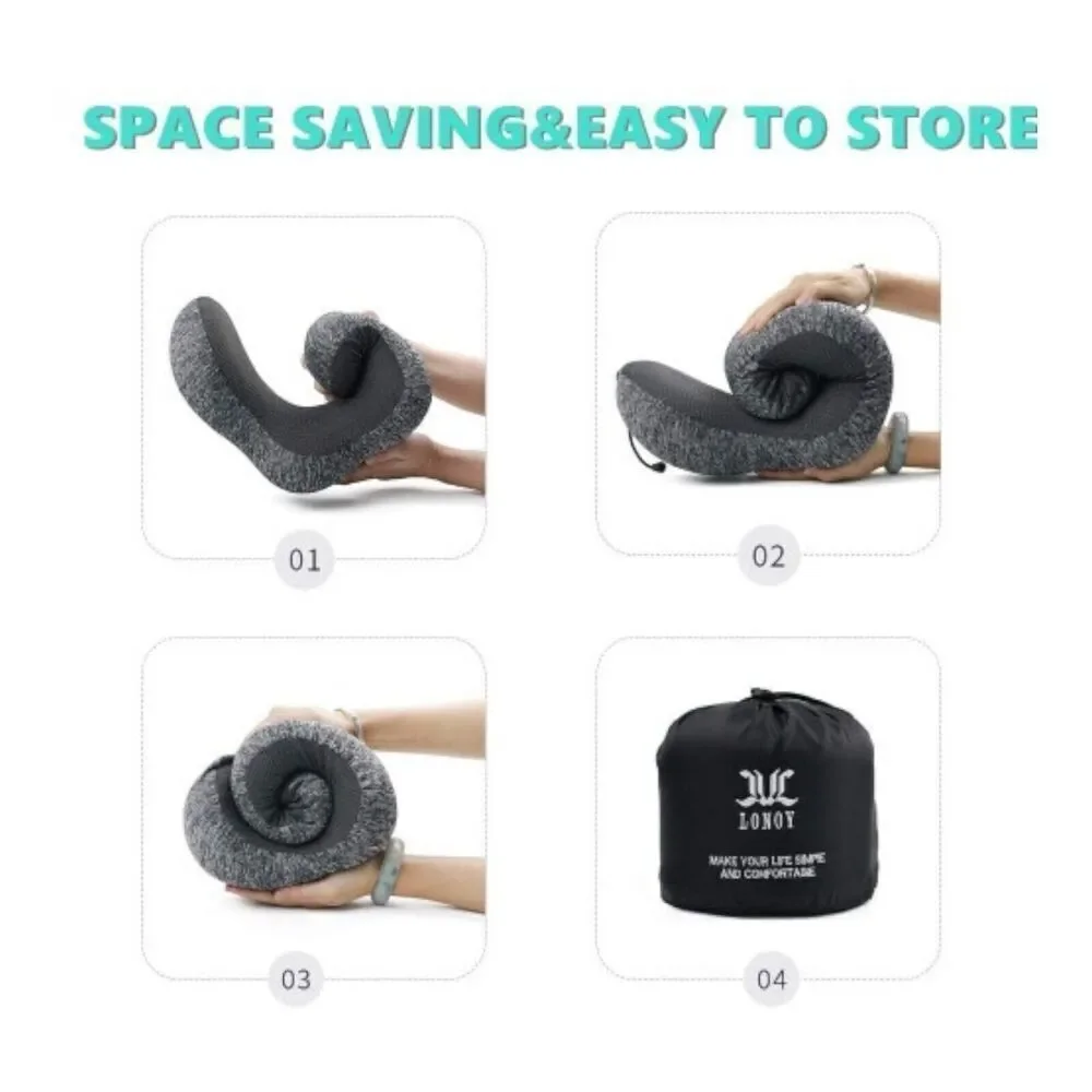 Travel Neck Memory Foam Ergonomic Pillow w/ Storage Bag Comfortable